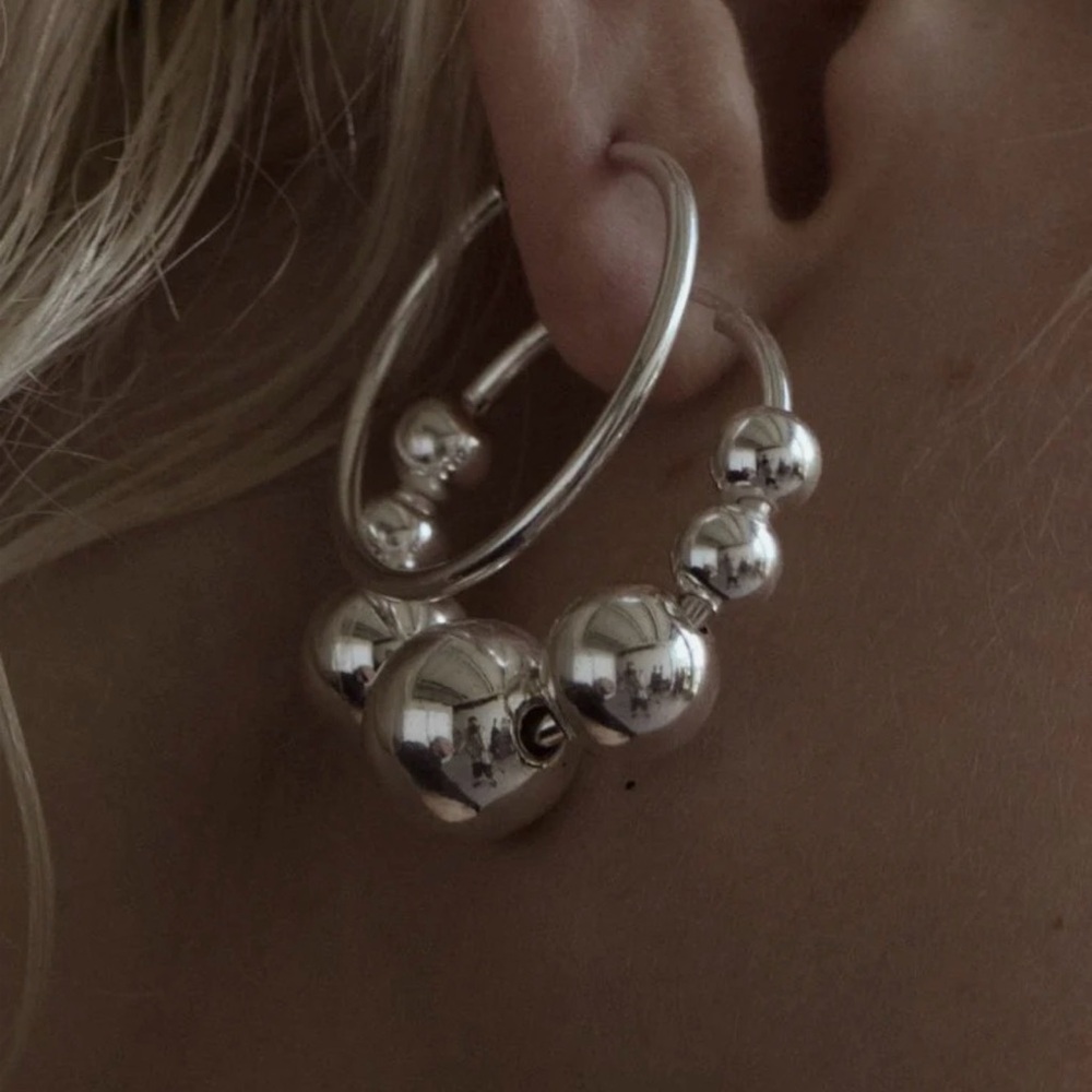 Lightweight Silver Bubble Hoops (Pair) - image 4